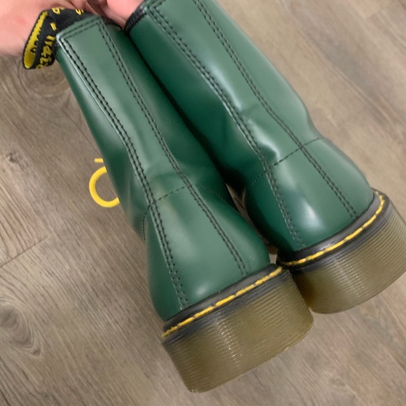 Dr. Martens Shoes - Dr marten boots green with yellow laces size 9